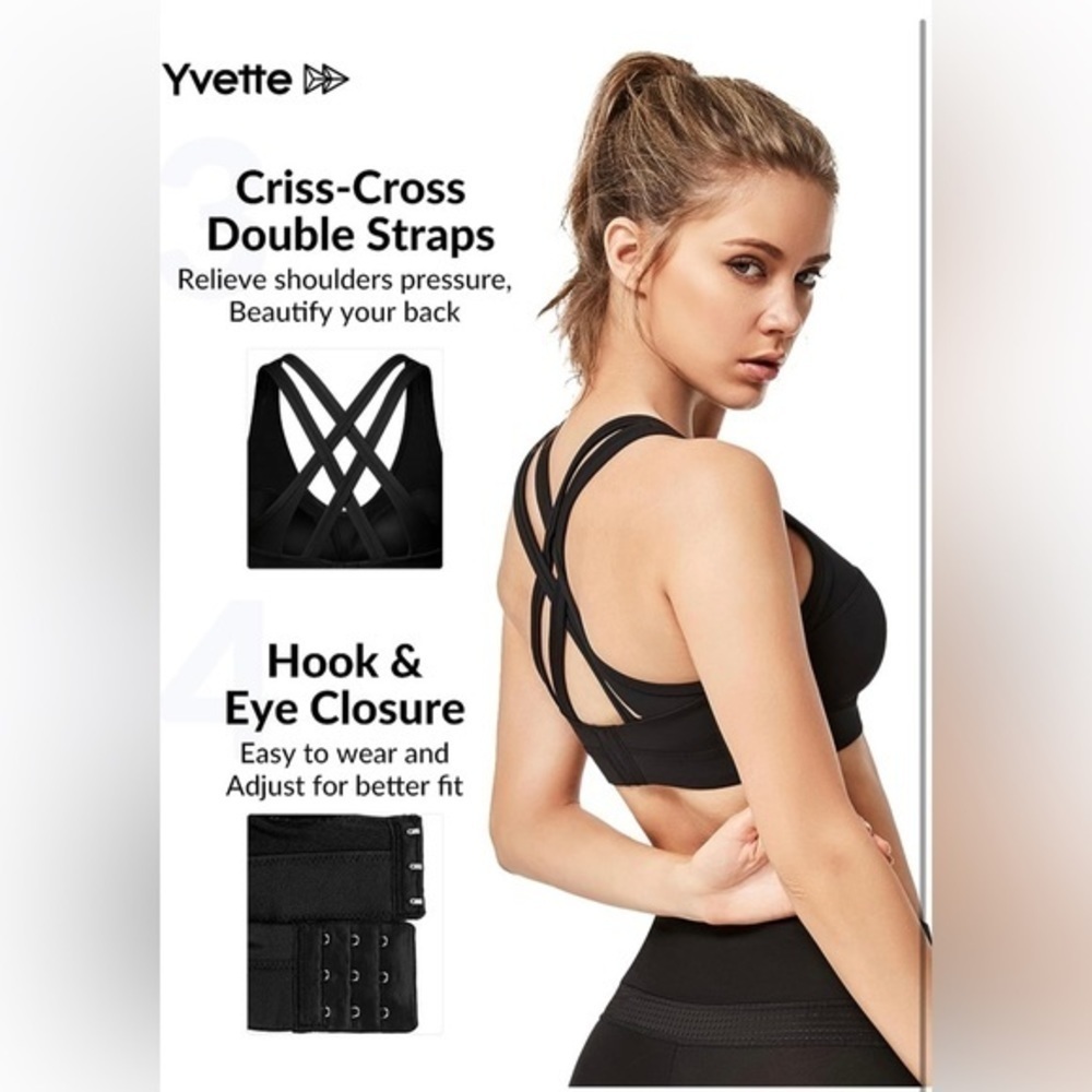 NWT Yvette Sports Bra Criss Cross Back Running Bra for Plus Size Sz XL+ - Picture 2 of 11